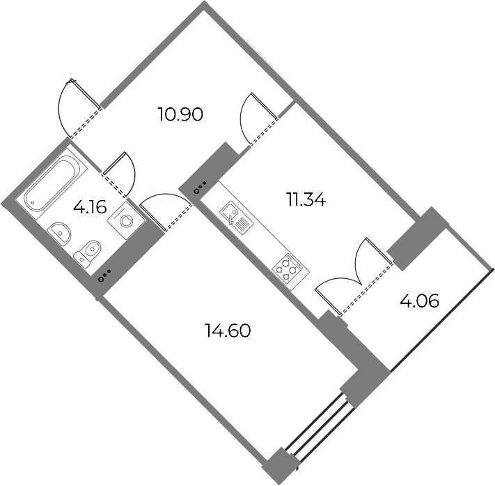 1-комнатная квартира 43.03 м², 11/20 эт., ЖК «Огни Залива»